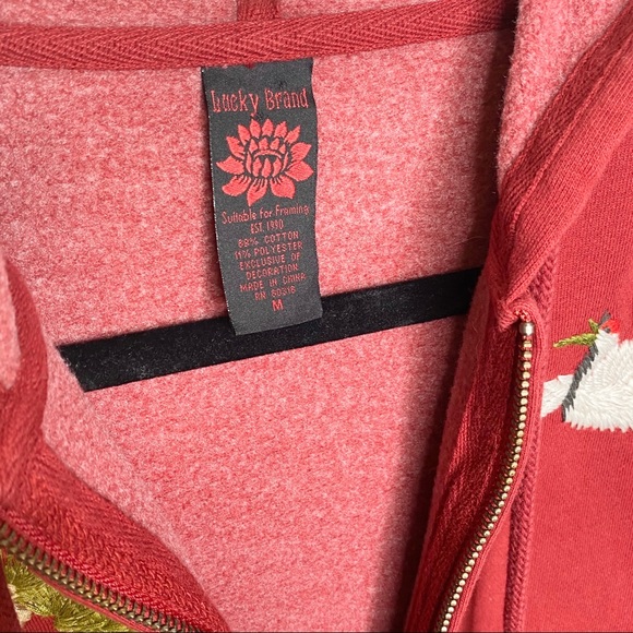 VHTF: Y2K Lucky Brand ☘︎︎ Asian Crane Embroidered Zip Hoodie ☘︎︎ Ruby Red ☘︎ ︎M - Picture 10 of 16